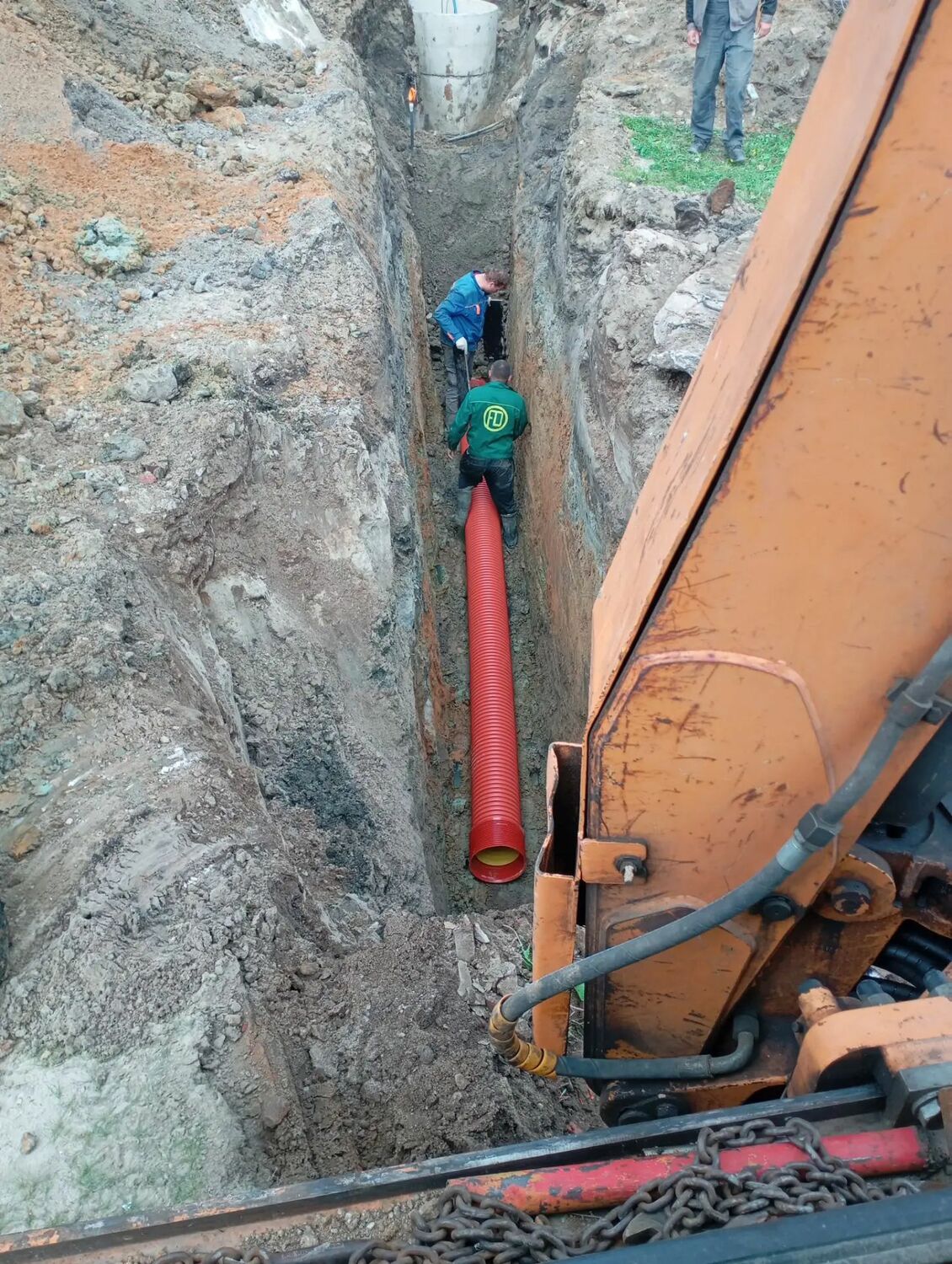 Услуги экскаватора для устройства дренажа вокруг здания.